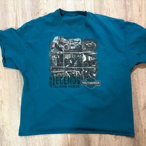 Harley-Davidson Blue and Black Motorcycle Collage Tee Double Sided Print